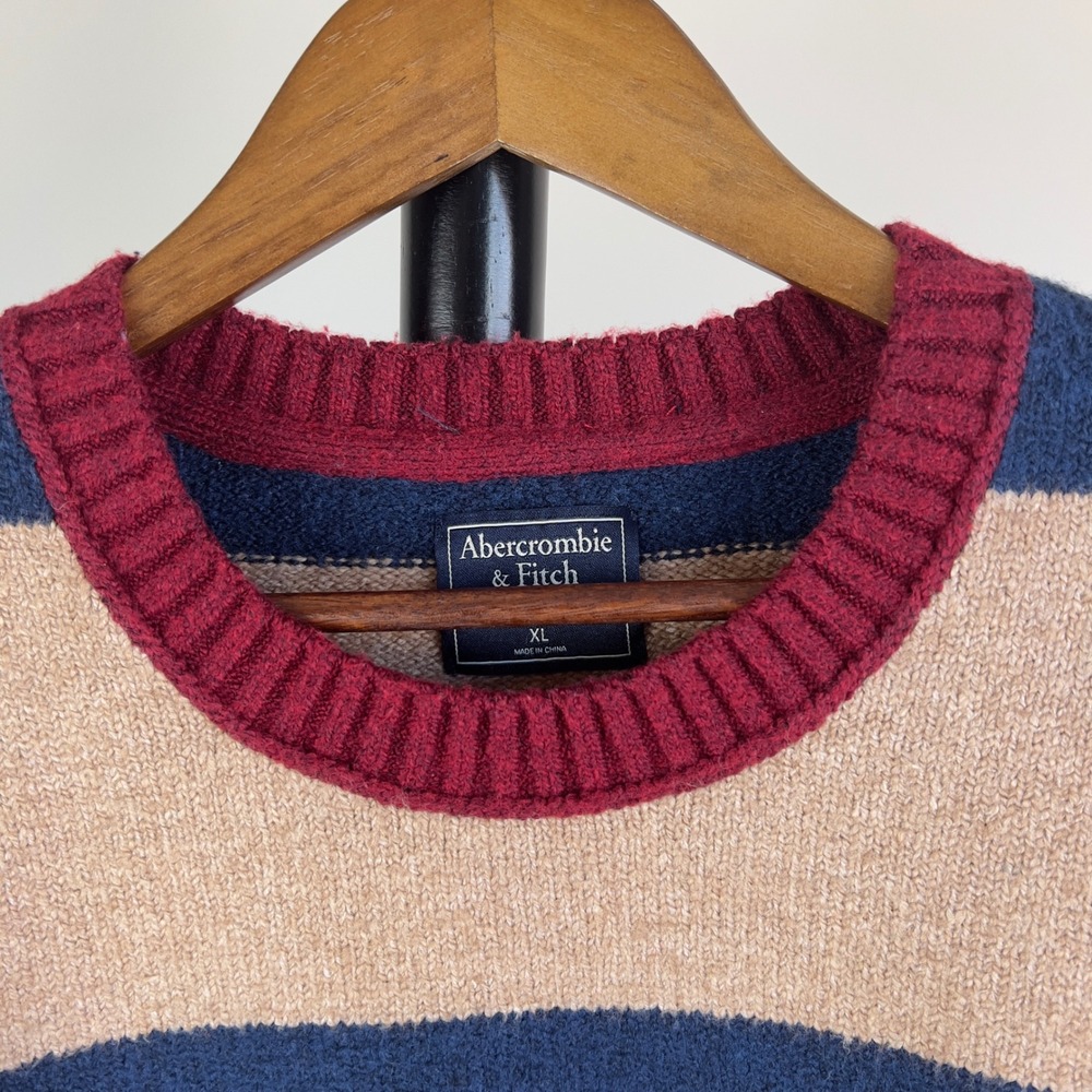Abercrombie & Fitch Mens XL Heavyweight Striped Crewneck Sweater Navy Tan XL - Picture 11 of 11